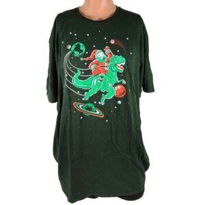 Men's Mad Engine Santa Riding Dinosaur Graphic SS T-Shirt - Green - XL - NWT